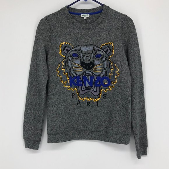 Kenzo light grey crewneck Tiger embroidered pullover sweater men’s XS - Picture 11 of 16